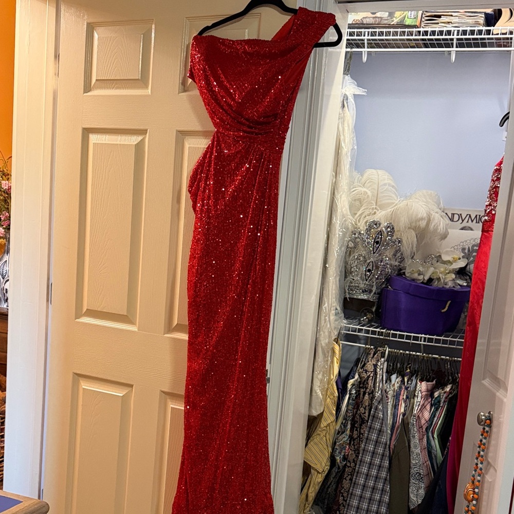 Mac Duggal Red Sequin Prom Dress